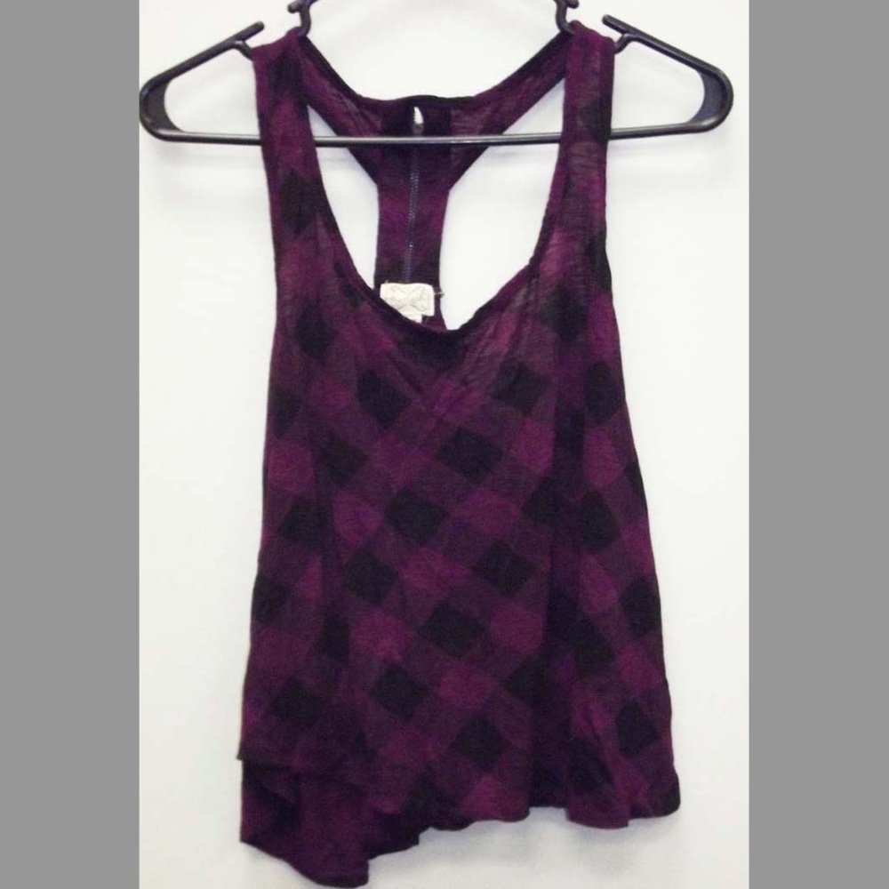 Purple Plaid Punk Zipper Tank / Crop Top - XL